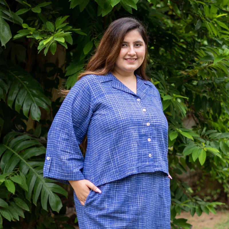 Navy Blue Checks Handspun Cotton Button-Down Shirt