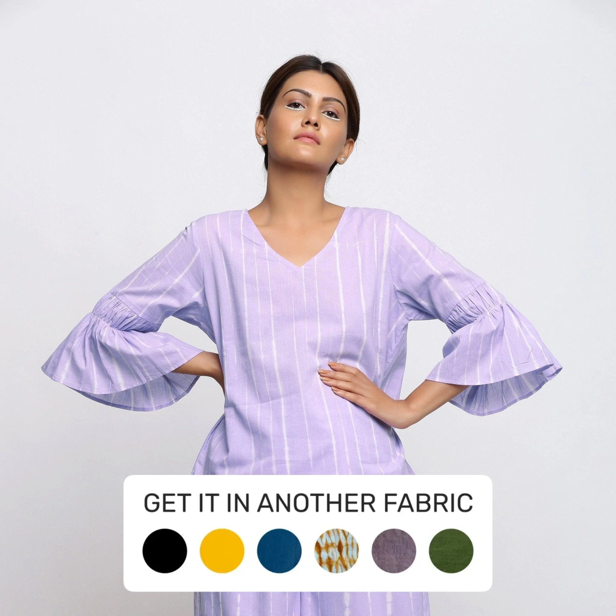 Lavender Tie-Dye Cotton Lantern Sleeves A-Line Top