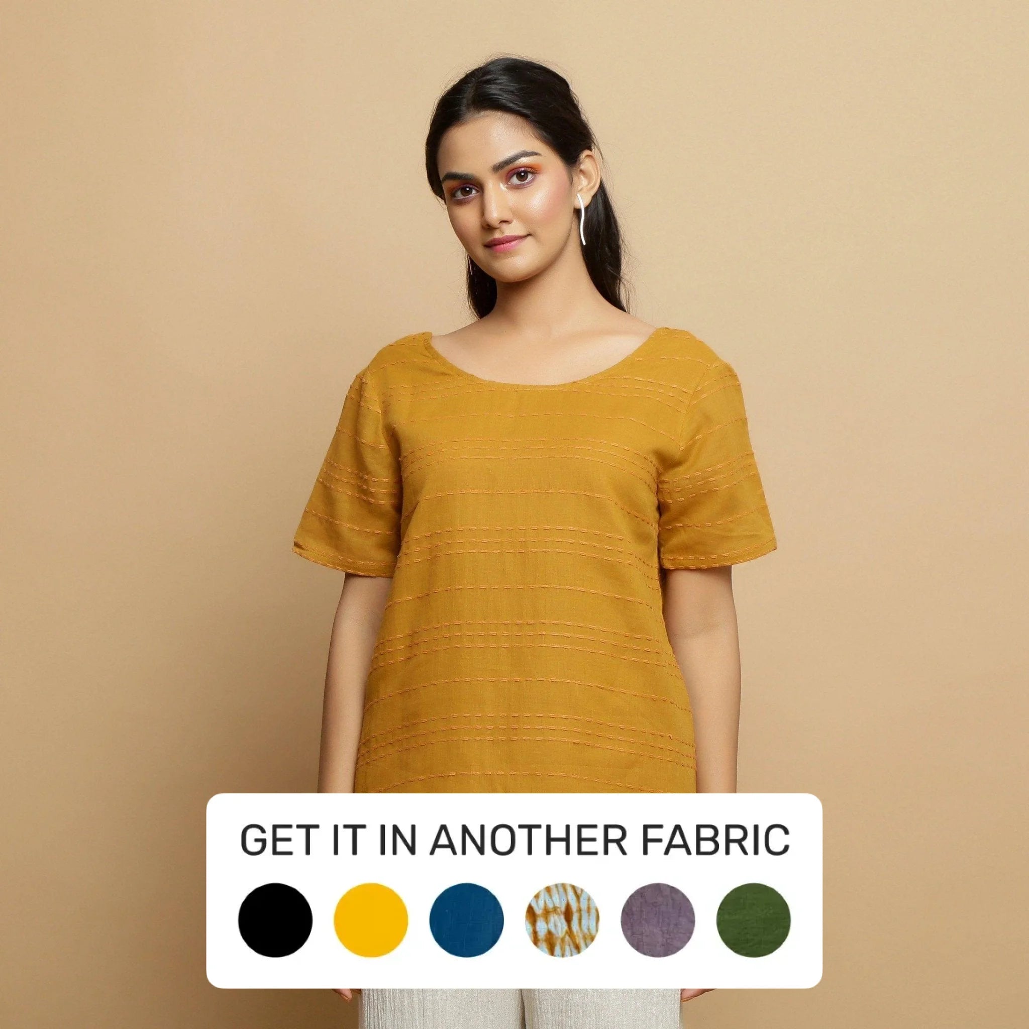 Mustard Handwoven Cotton U-Neck Backless Top