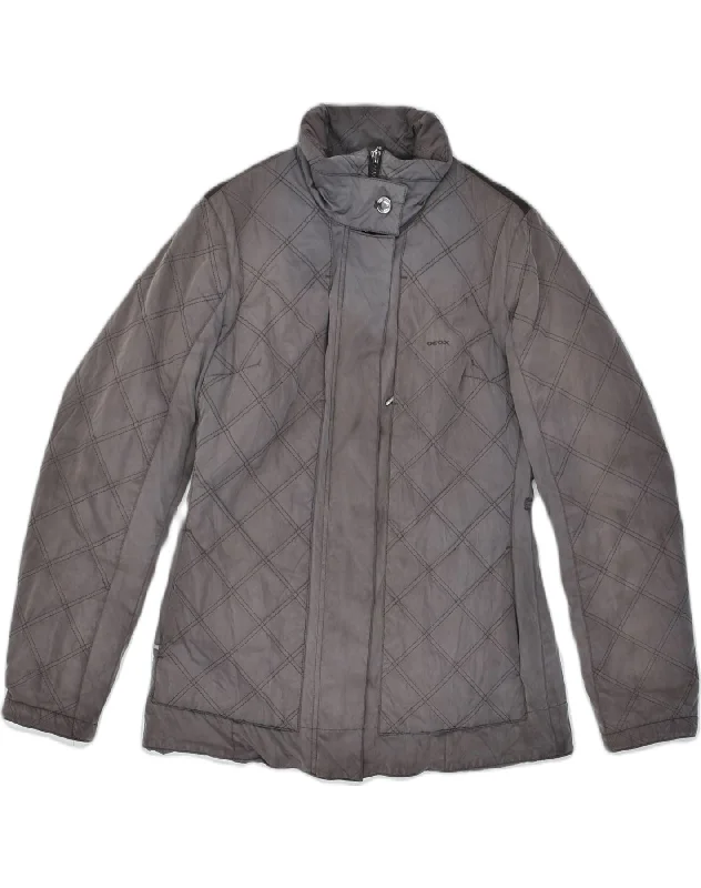 GEOX Womens Loose Fit Quilted Jacket UK 6 XS Grey Polyester