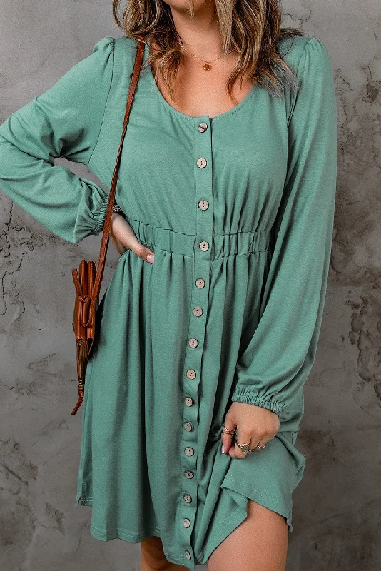 KaleaBoutique Button Up High Waist Long Sleeve Dress