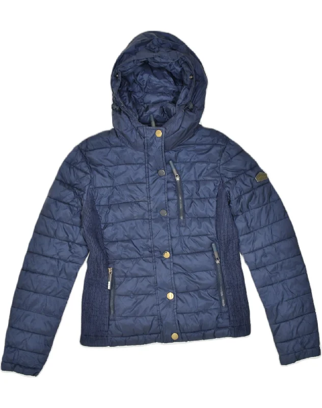 SUPERDRY Womens Hooded Padded Jacket UK 8 Small Navy Blue Nylon