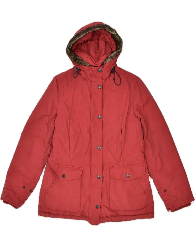 REFRIGUE Womens Hooded Windbreaker Jacket UK 14 Large Red Cotton