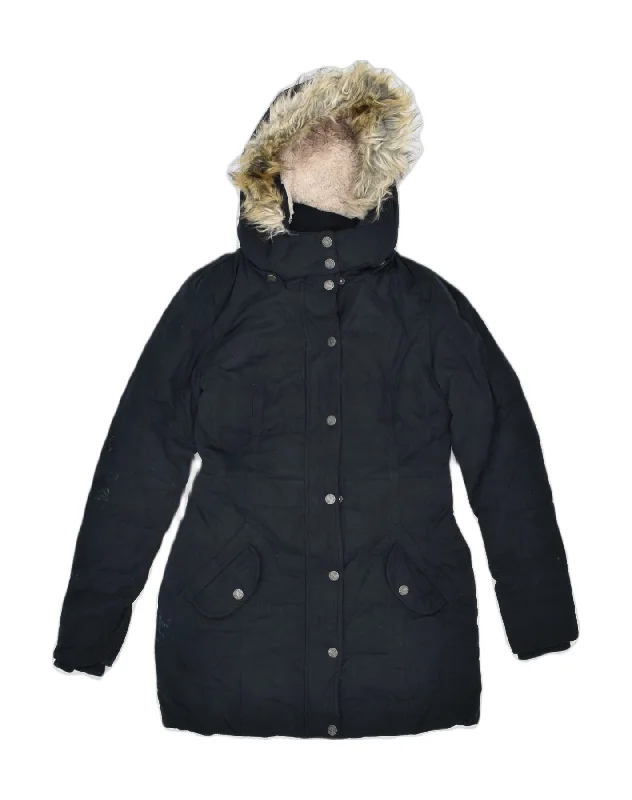 FAT FACE Womens Hooded Parka Jacket UK 8 Small Black Polyester