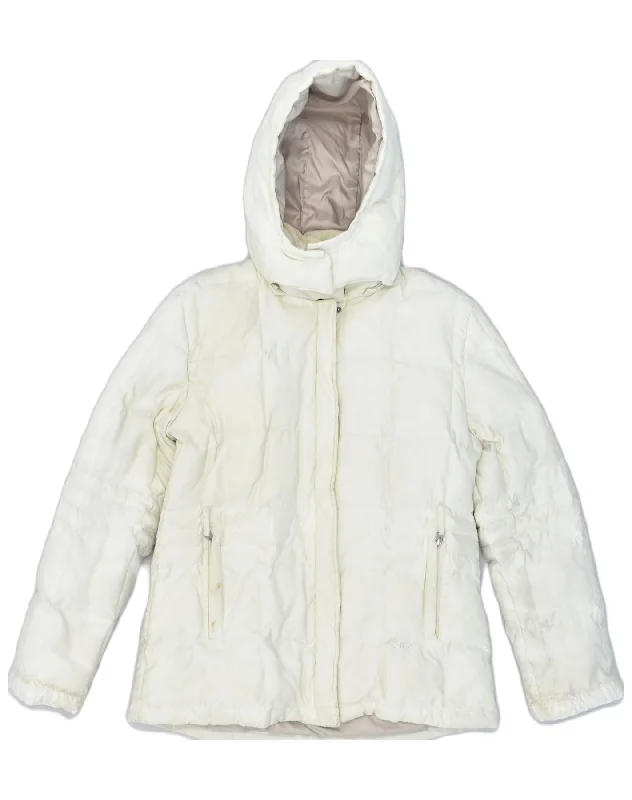 FILA Womens Hooded Padded Jacket UK 14 Large White Cotton