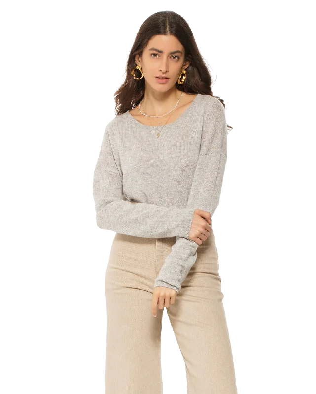 Women's Pure Cashmere Lounge Sweater Light Grey by Monticelli Cashmere