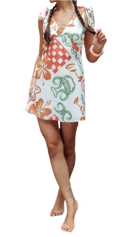 Santorini Orange/Green/White Mini Dress