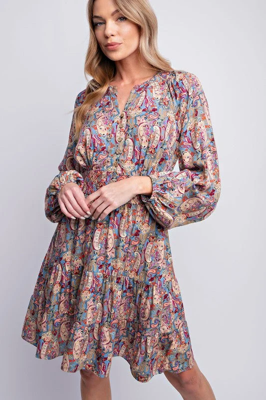 PAISLEY PRINTED CHALLIS DRESS