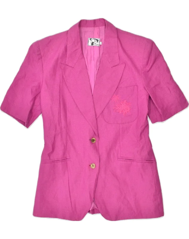 VINTAGE Womens 2 Button Short Sleeve Blazer Jacket IT 44 Medium Pink Linen