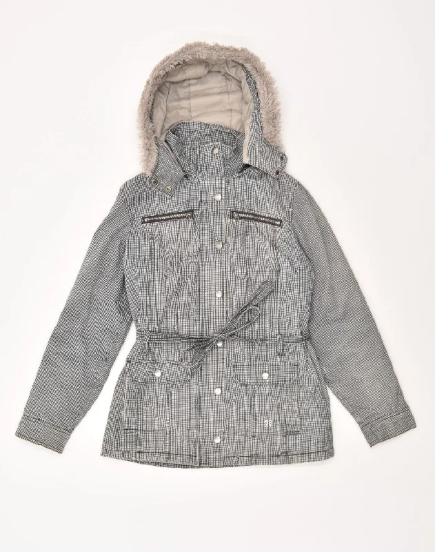 ROXY Womens Hooded Windbreaker Jacket UK 10 Small Grey Check Cotton