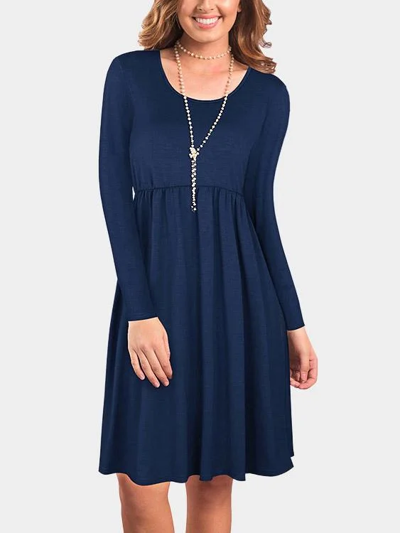 Wholesale Round Neck Long Sleeve Stitching Hem Midi Dress