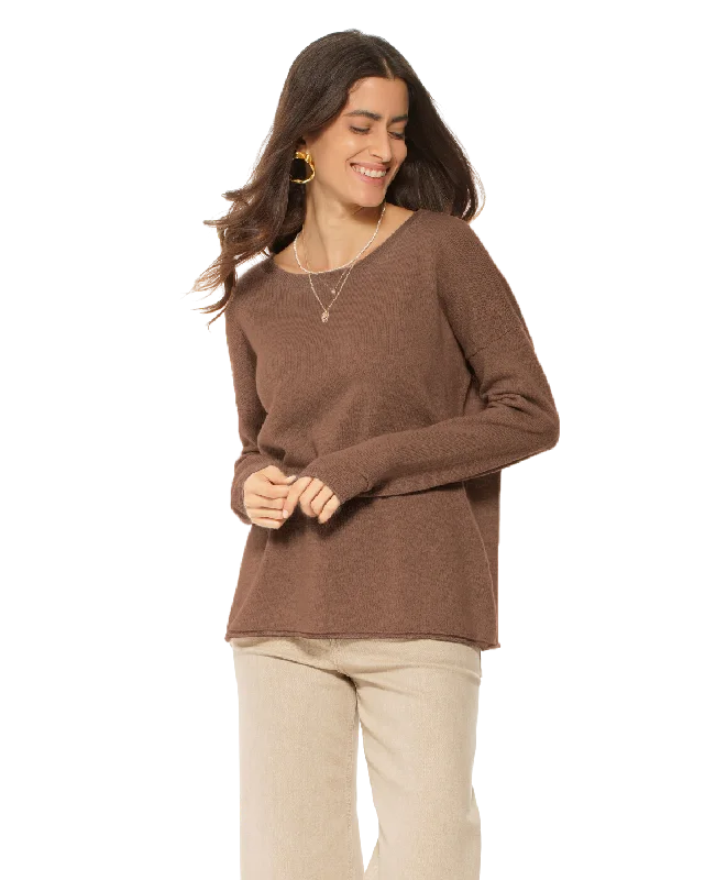 Women's Pure Cashmere Lounge Sweater Brown by Monticelli Cashmere