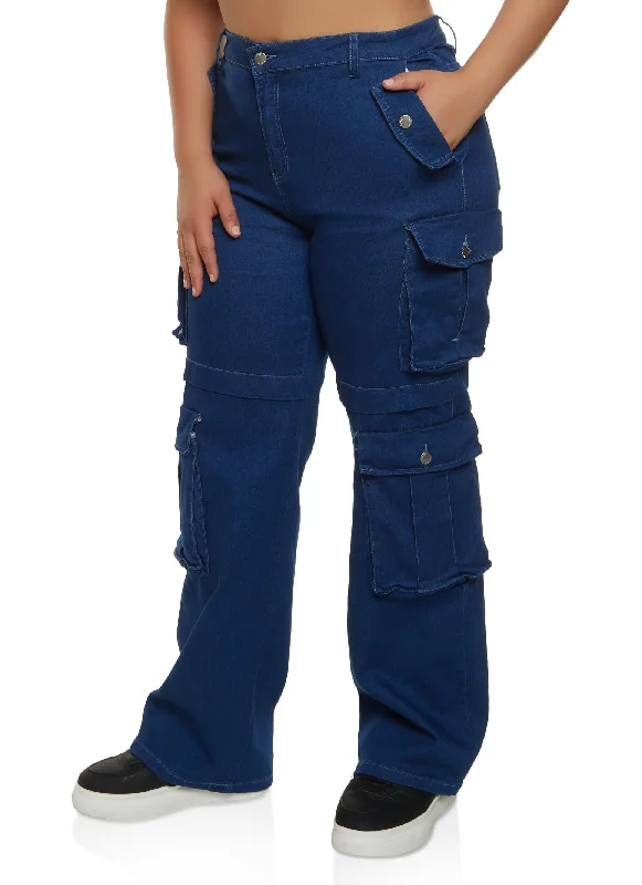 Plus Size High Waist Wide Leg Cargo Jeans