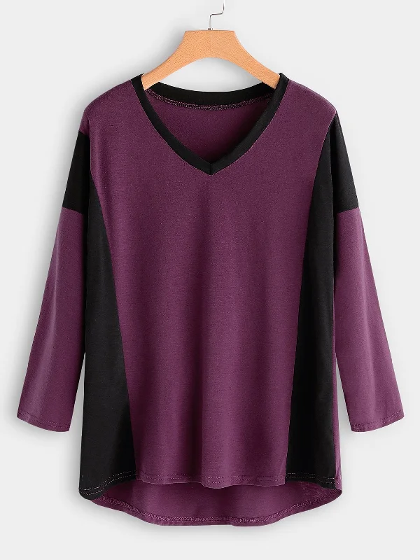 Custom V-Neck Long Sleeve Purple T-Shirts