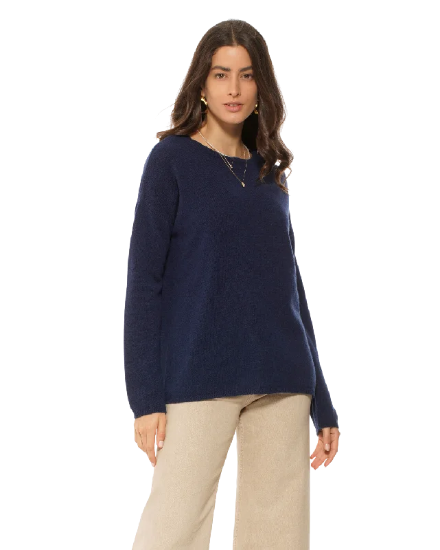 Women's Oversized Cashmere Boatneck Sweater Blue by Monticelli Cashmere