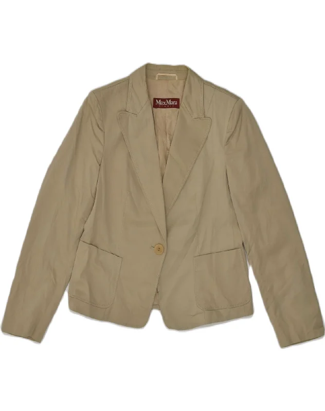 MAX MARA Womens 1 Button Blazer Jacket UK 14 Medium Brown Cotton