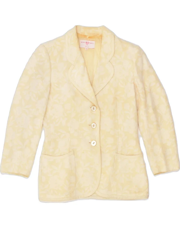 EMANUEL UNGARO Womens 3 Button Blazer Jacket IT 42 Medium Off White Floral