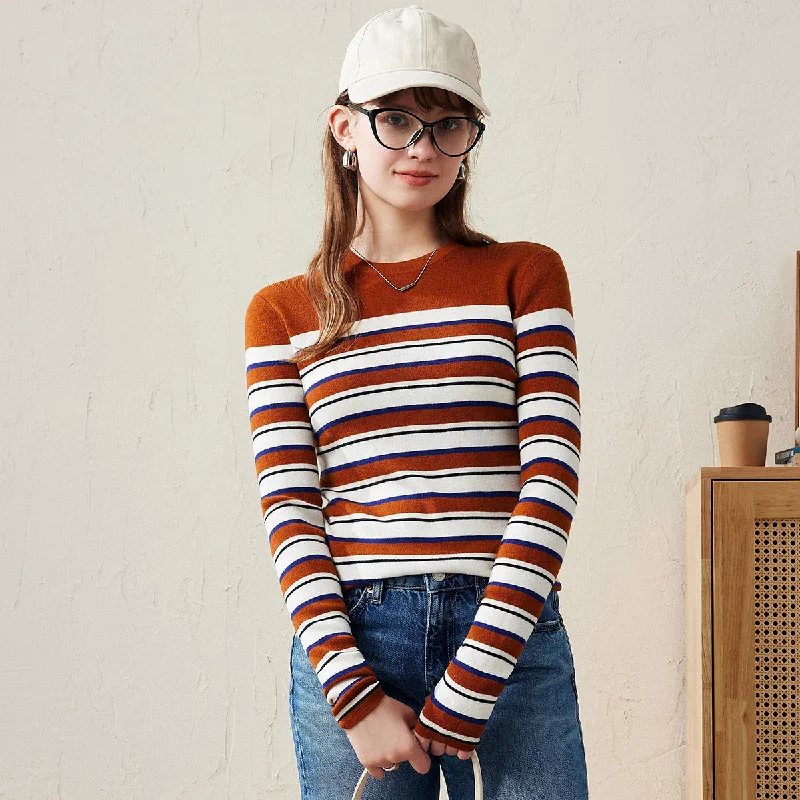 100% Wool Striped Crew Neck Sweater