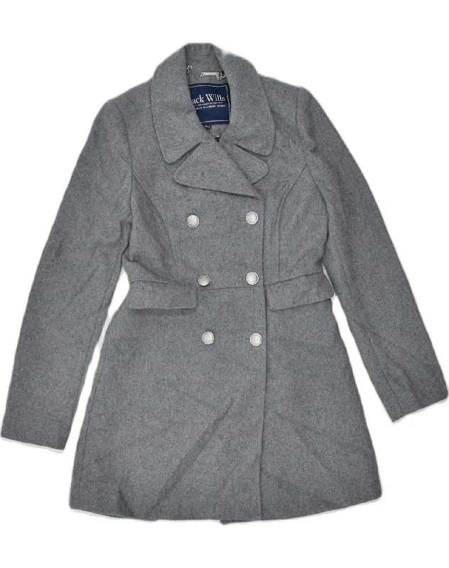 JACK WILLS Womens Double Breasted Coat UK 10 Small Grey Wool