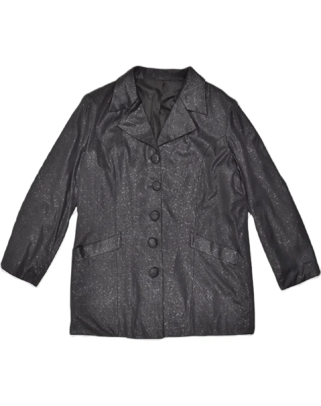 VINTAGE Womens 5 Button Blazer Jacket UK 14 Large Black Spotted