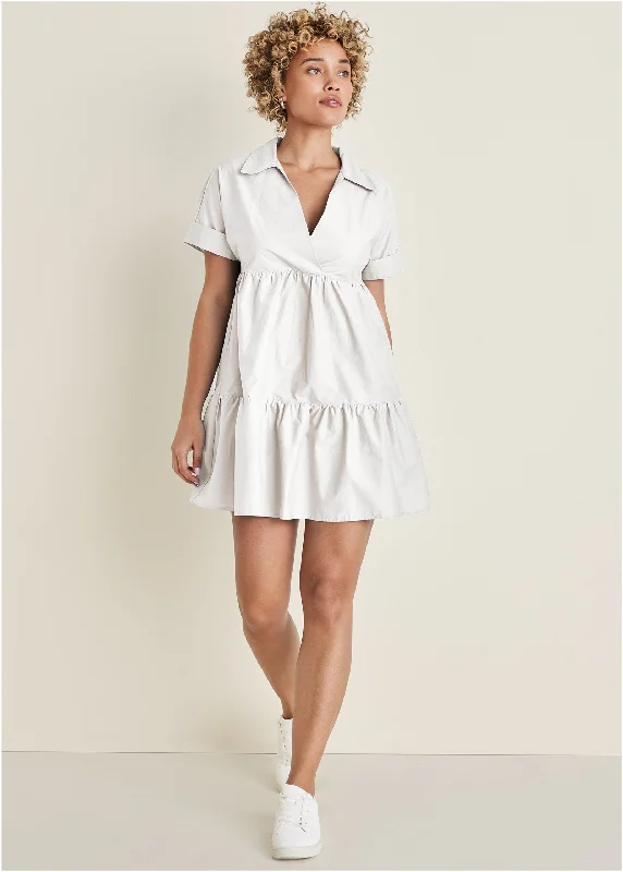 Cotton Poplin Tiered Dress - Off White