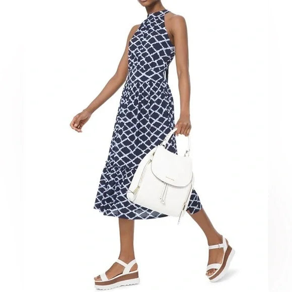 Michael Kors Shore Blue Ikat Ruffle Hem Midi Dress