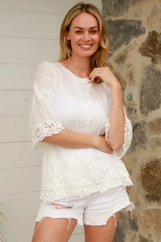 Isabella Boho Arcadia Crochet Shirt Cover up - White