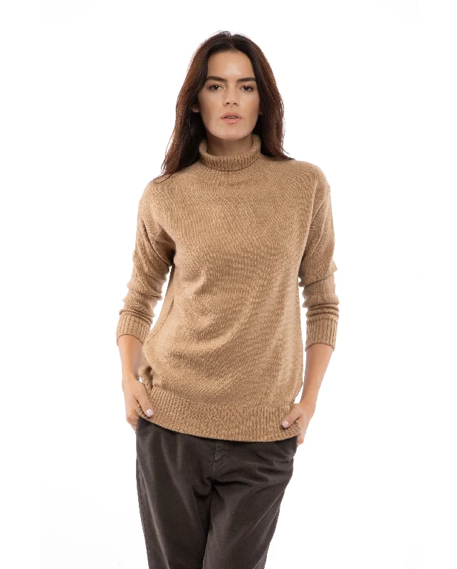 NEW FALL 24 - Women's Wool & Cashmere Funnel Neck Sweater Camel by Monticelli Cashmere