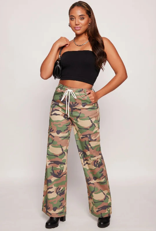 Almost Famous Camo Drawstring Waist Cargo Pants