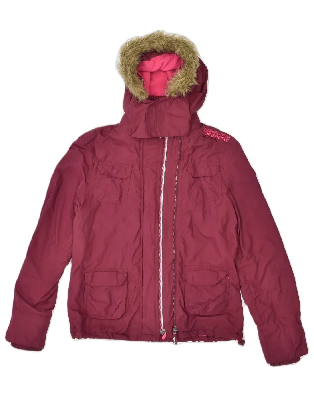 SUPERDRY Womens Hooded Rain Jacket Medium Maroon Nylon