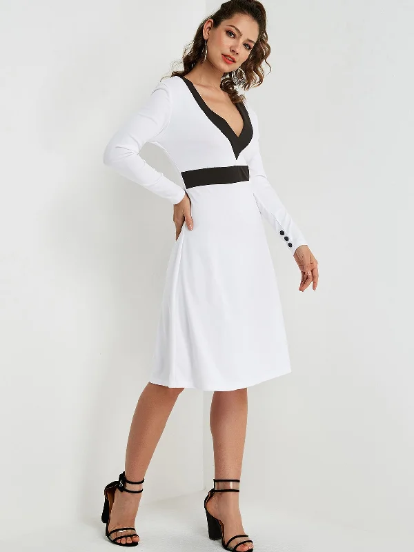 Wholesale V-Neck Long Sleeve Midi Dress