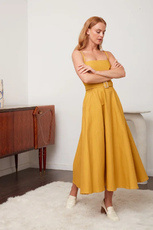 MATISSA yellow denim circle skirt dress