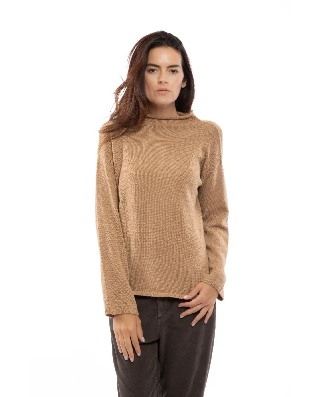 NEW FALL 24 - Women's Woold & Cashmere Wide Funnel Neck Sweater Camel by Monticelli Cashmere