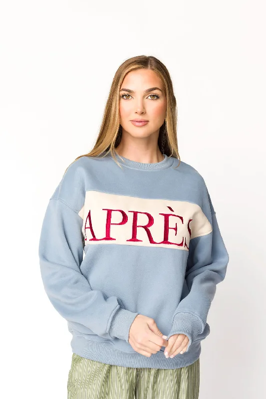 Après Colorblocked Crewneck in Stone Blue