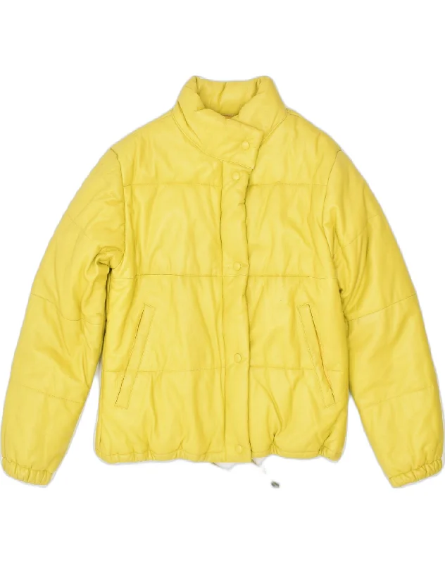 VINTAGE Womens Padded Jacket UK 14 Medium Yellow Polyester