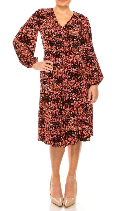 London Times T5953M - Floral Printed Midi Dress