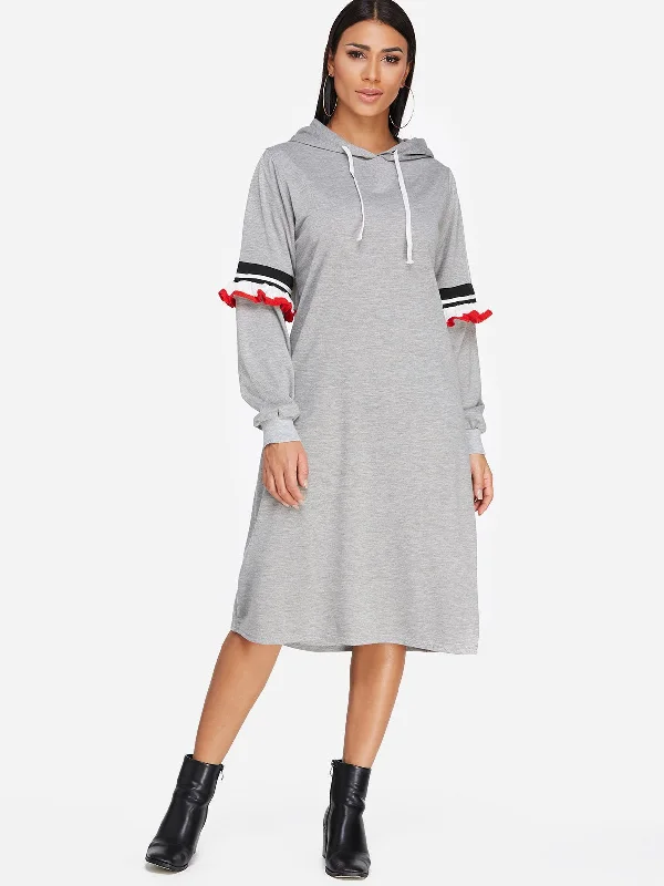 Wholesale Stitching Design Plain Long Sleeves Hooded Midi Dresses