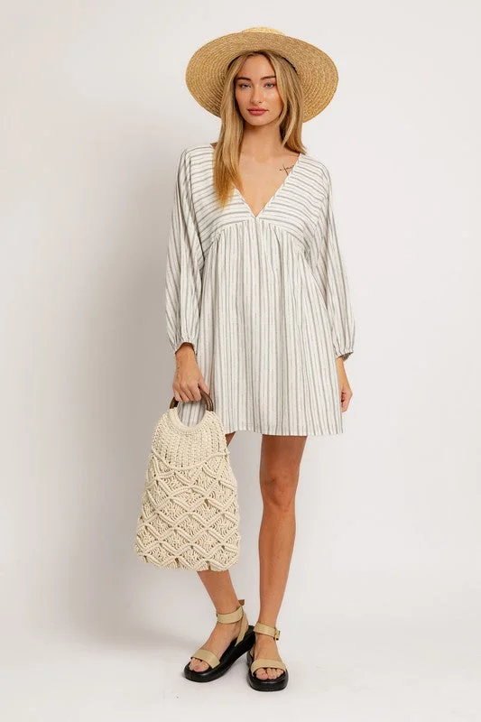 Bon Voyage Striped Cotton Long Sleeve Mini Dress