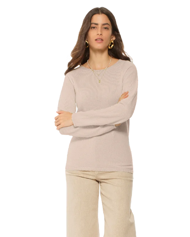 Women's Ultralight Cashmere Raglan Crew Neck Sweater Beige by Monticelli Cashmere