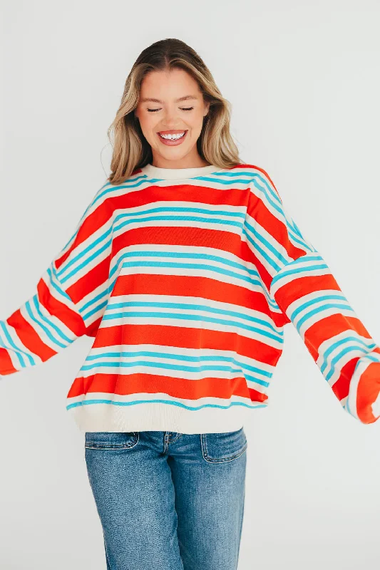 Hillary Oversized Striped Terry Sweatshirt in Red/Blue