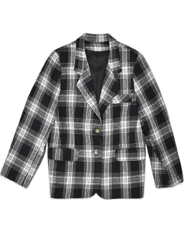 VINTAGE Womens 2 Button Blazer Jacket IT 50 XL Black Check Wool