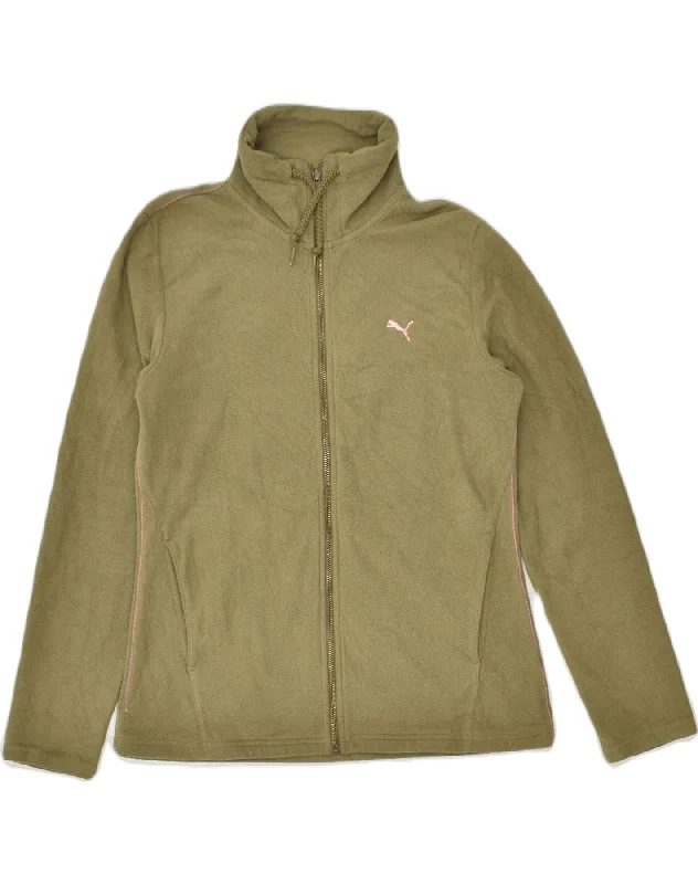 PUMA Womens Fleece Jacket UK 12 Medium Khaki Polyester