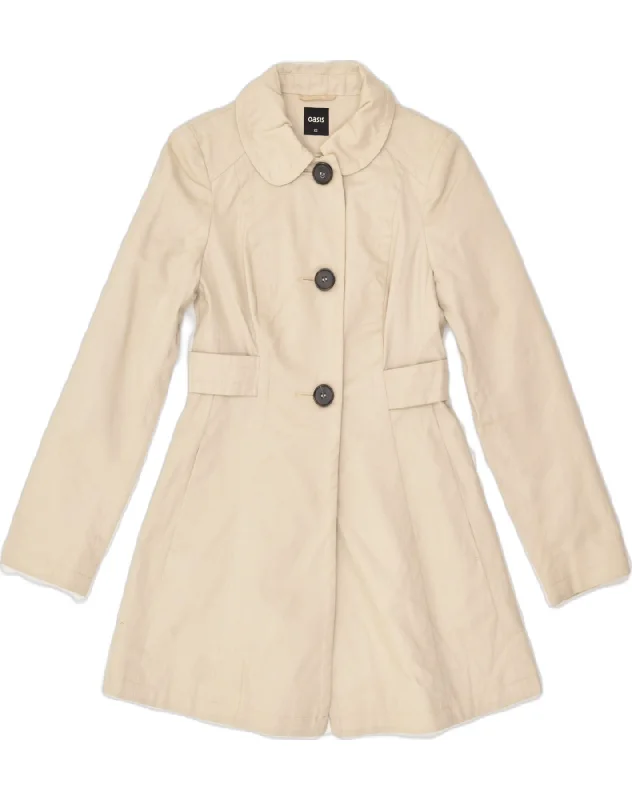 OASIS Womens Overcoat UK 6 XS Beige Cotton