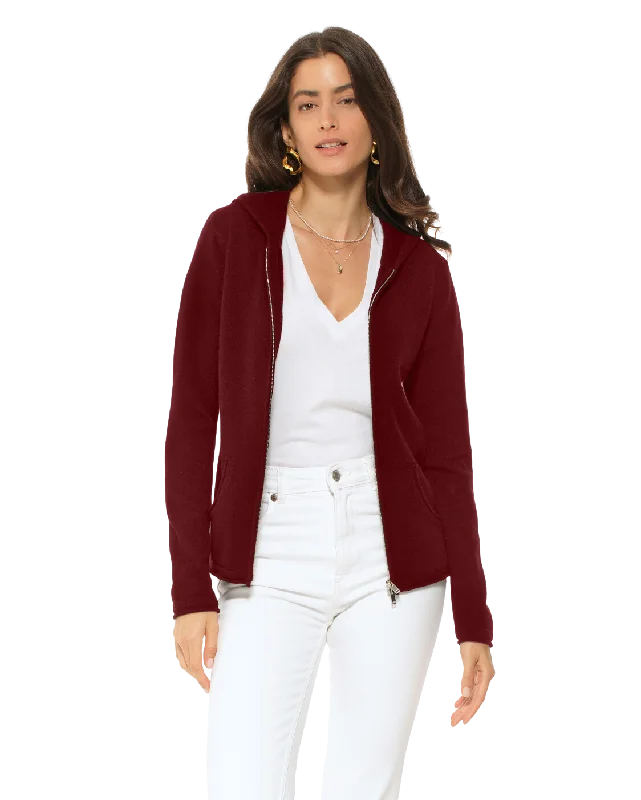 Women's Pure Cashmere Hoodie Sweater Bordeaux by Monticelli Cashmere