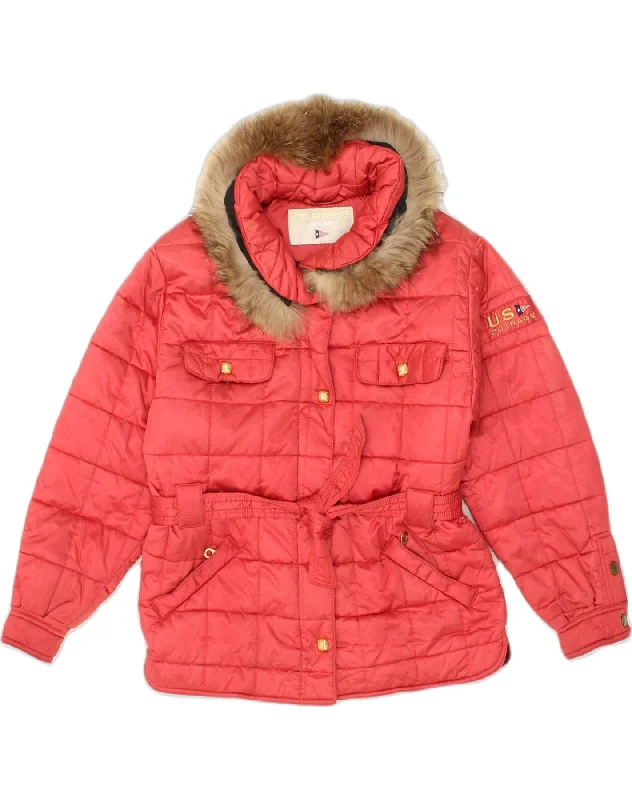 OUTRAGE Womens Hooded Padded Jacket UK 8 Small  Red Polyester