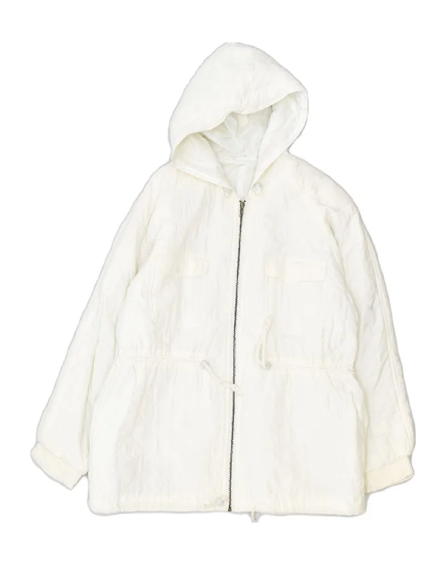 VINTAGE Womens Hooded Rain Jacket UK 20 2XL Off White Nylon