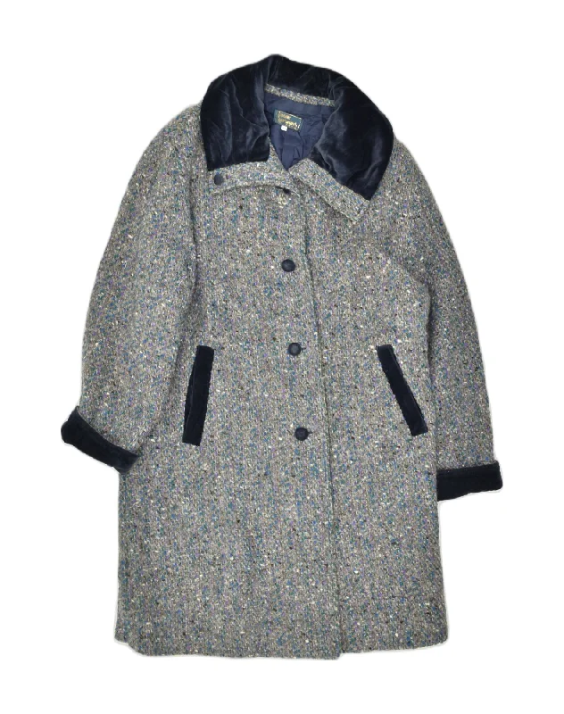 VINTAGE Womens Overcoat EU 44 XL Grey Flecked Wool