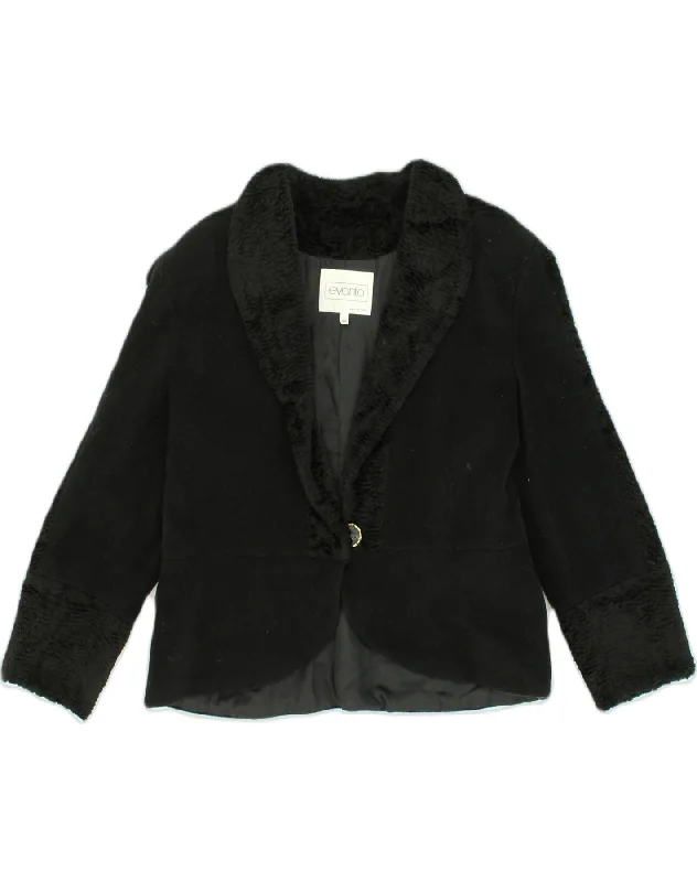 VINTAGE Womens 1 Button Blazer Jacket IT 44 Medium Black Wool