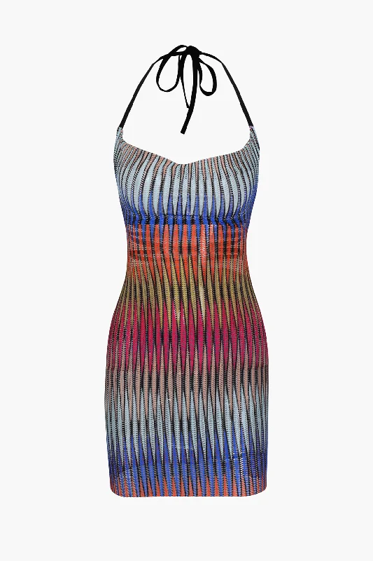 Multicolored Sheer Halter Draped Mini Dress