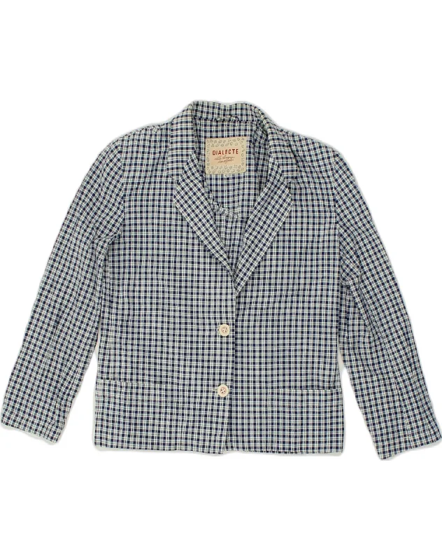 VINTAGE Womens 2 Button Blazer Jacket EU 42 Large Blue Check Cotton